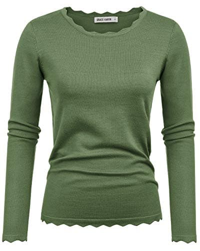 GRACE KARIN Stretchy Long Sleeve Pullover Sweater Army Green Size L CL889-5