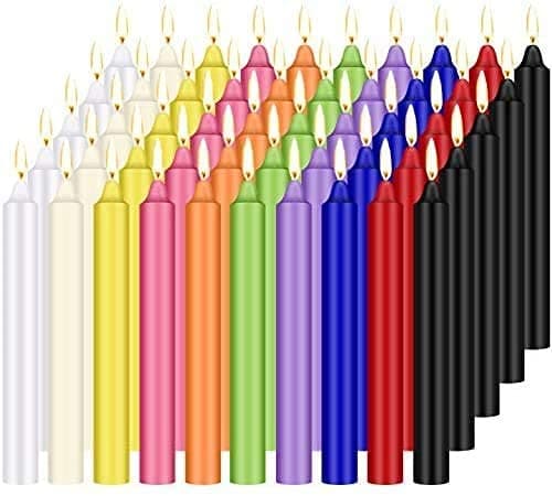 100 pcs Unscented Assorted Colors Mini Taper Candle | 4" Tall x 1/2" Diameter | Great for Casting Chimes, Rituals, Spells, Wax Play & More
