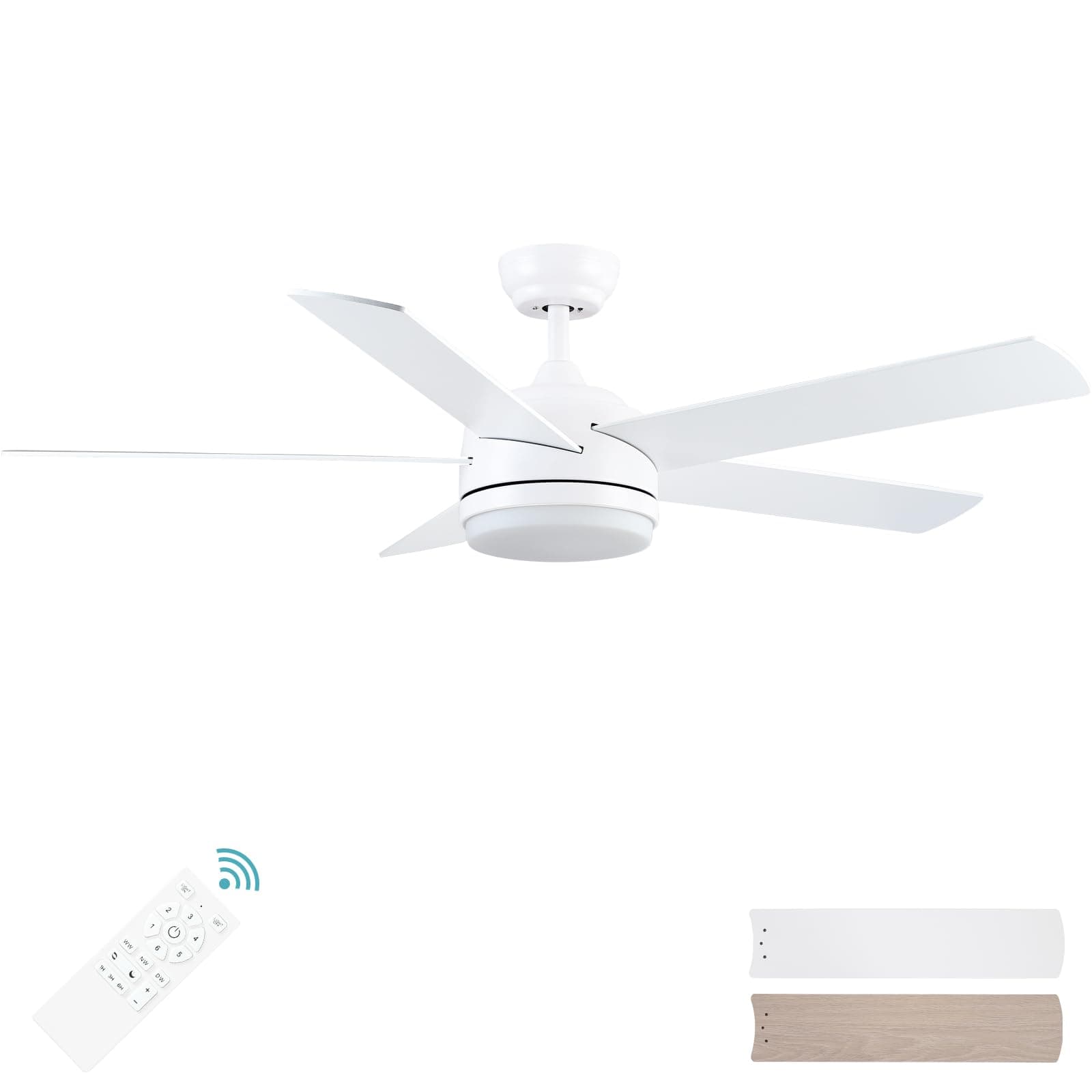 YUHAO 52 Inch White Ceiling Fan with Light and Remote Control.Noiseless,Dimmable,3CCT,6 Speeds Reversible, DC Ceiling Fans for Indoor or Covered Outdoor Use.ETL Listed