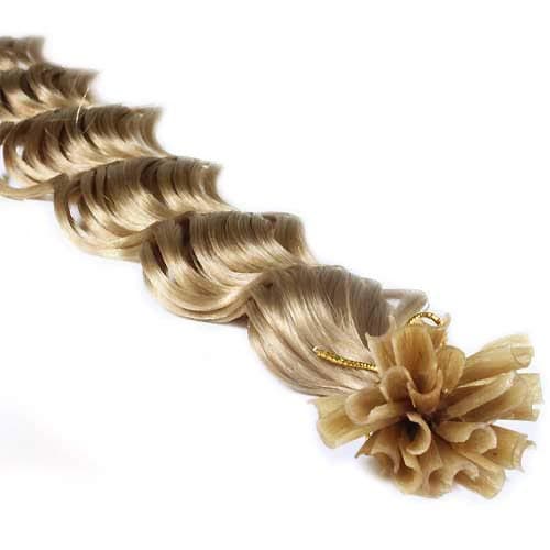 25 Strands Deep Wave Curly Pre Bonded U Nail Tip Fusion Remy Human Hair Extensions 22" Inches-# 22 Light Blonde