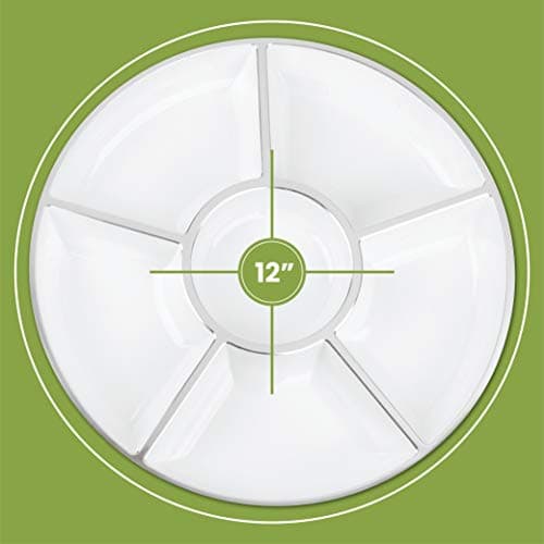 Plasticpro 6 Sectional Round Plastic Serving Tray/Platters White & Silver Pack of 8