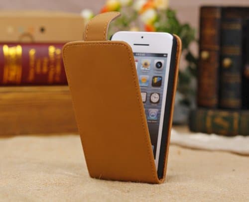 iCustomized (TM) Brown Wallet Style Magnetic Flip Vertical Leather Case Holder for the NEW iPhone 5C (AT&T, Verizon, Sprint)