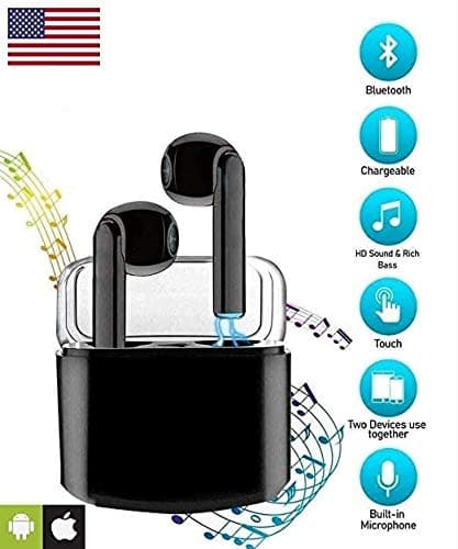 Priish® 2020 Upgraded Version v.5.HQ TWS Sound Wireless Bluetooth Earphone Earbud Portable Headphone Handsfree Sports Running Sweatproof Compatible iOS Android Smartphone Active Noise Cancellation Charging Case (Black/White)