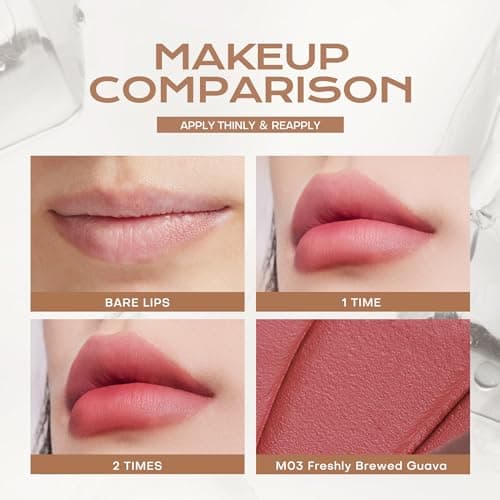 Mistine Cream Lip Gloss Thai latte Long Lasting Lip Gloss Non-sticky Silk Smooth Mist Matte Finish Lip Tint Gloss M03 Freshly Brewed Guava 0.1 fl oz 1 Count