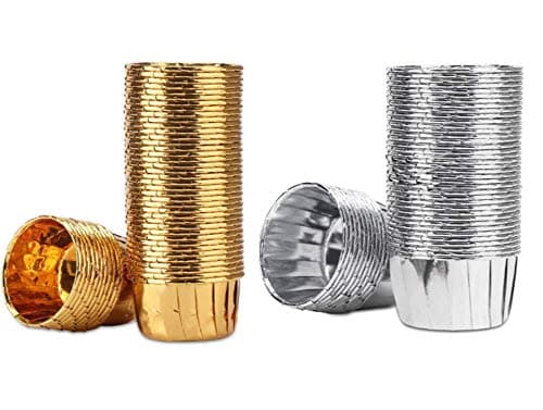 100 PCS Aluminum Foil Cupcake Liners Muffin Cups Pudding Holders,3.5 Ounce Disposable, Cupcake Baking Cups,Ramekin Cupcake Tip Pan Holders, Little Baking Cups(Gold,Silver)