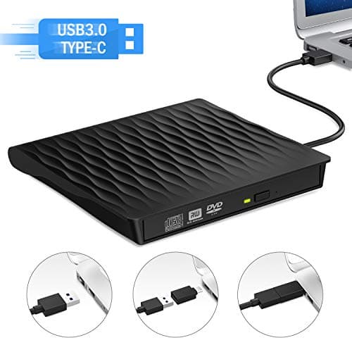 External CD DVD Drive, DUSASA USB 3.0 USB C Dual Port Slim Portable External CD DVD Rewriter Burner Writer,High Speed Data Transfer USB Optical Drives for Laptop/Macbook/Desktop/Win10/8/7 (Black)