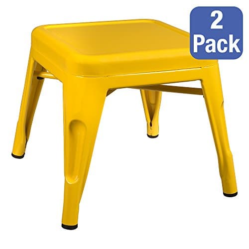 Sprogs - Tolix Style Metal Industrial Stack Stool - 12"High - Yellow (2 Pack)