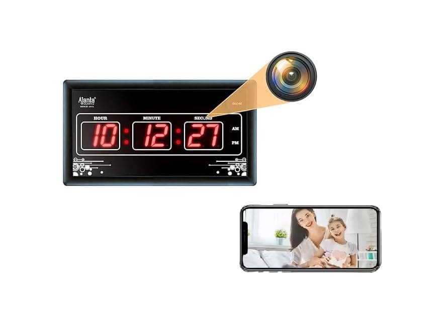 FREDI HD PLUS WiFi Digital Wall Clock | Wireless Hidden Camera with Live Feed | 1080p HD Audio Video Recording Camera | Watch Live 24 Hours Home and Office Surveillance Security Camera (iWFCAM APP)