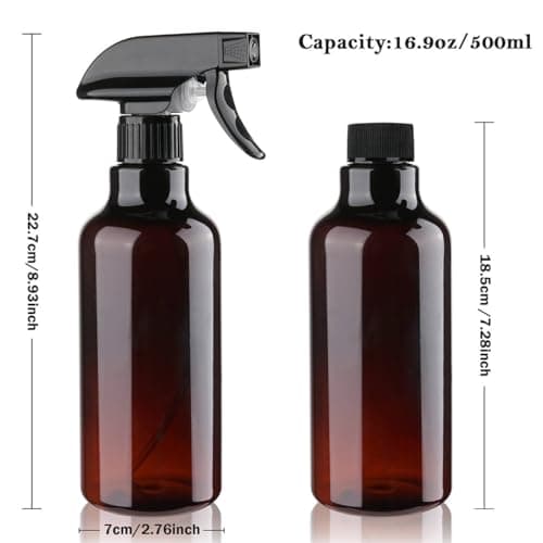 Plastic Spray Bottles Empty Spray Bottle 16.9oz 2 Pack Heavy Duty Spraying Bottles Mist/Stream Water Bottle for Cleaning Solutions, Plants, Pet, Essential Oils, Hair, Cooking (Amber)