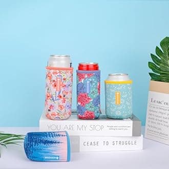 WKieason Neoprene Can Sleeves Insulators Beer Coozies 3 Size - 12OZ Standard Can Sleeve, 12OZ Slim Can Sleeve, 16OZ Standard Can Sleeve, 12OZ Standard Beer Can Coolers Coolier Sleeves(Succulents Set)