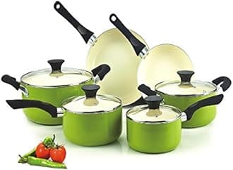 Cook N Home Pots and Pans Set Nonstick, 10 Piece Ceramic Kitchen Cookware Sets, Nonstick Cooking Set with Saucepans, Frying Pans, Dutch Oven Pot with Lids, Green