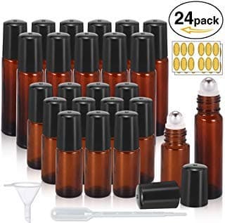 Daphcoo Essential Oil Roller Bottles Amber, Roll on Bottles, Roller Top, 10ml 12 Pack, 5ml 12 Pack, 24Pcs Stickers
