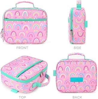 mibasies Kids Lunch Box for Girls Toddler, Insulated and Reusable Lunch Bag for School, Pink Rainbow
