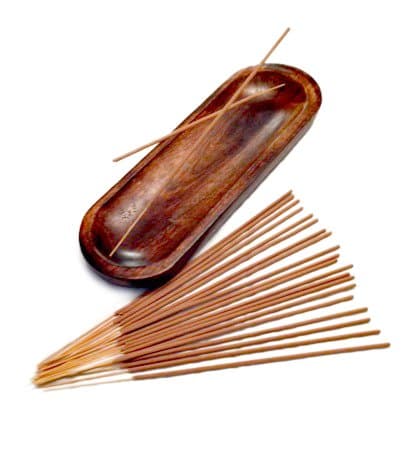 Large Incense Burner & Incense Sticks Gift Set - Hand Made, Solid Wood, Trough Holder Catches All The Ashes, 20 Incense Sticks