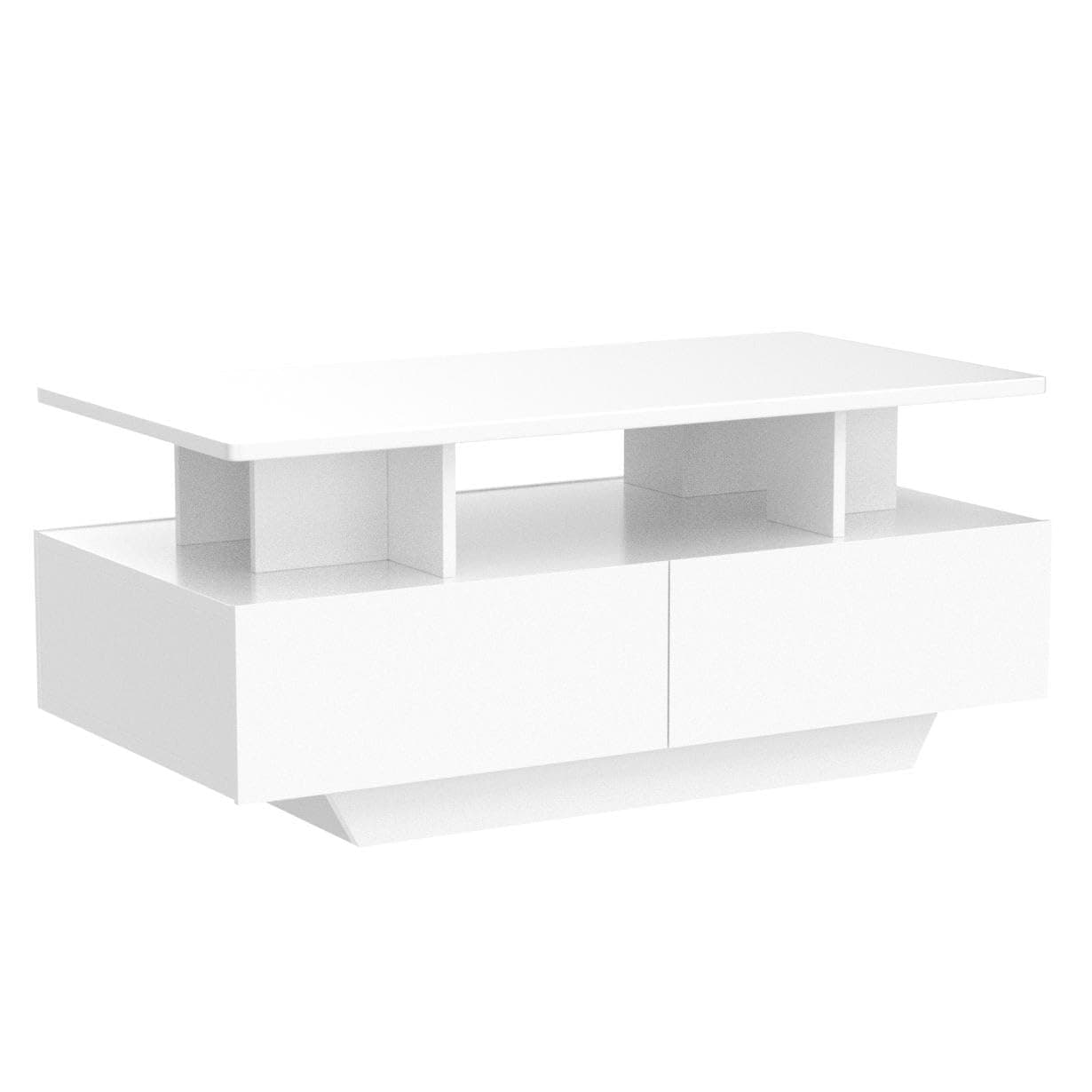 YITAHOME LED Coffee Table with Storage, High Glossy LED Coffee Tables for Living Room, Small Center Table with Open Display Shelf & Sliding Drawers, White