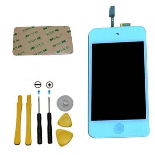 YAGadget Light Blue iPod Touch 4th Generation Digitizer + LCD Full Assembly + Home Button + 7 Piece Tool Kit + 3M Adhesive