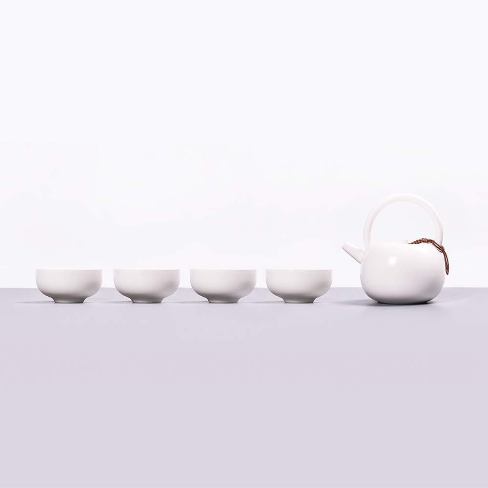Newchinaroad Dehua Ware White Lifting Handle Teaset - 100% handmade Chinese Kungfu tea set - Porcelain teapot & teacups (5pcs)