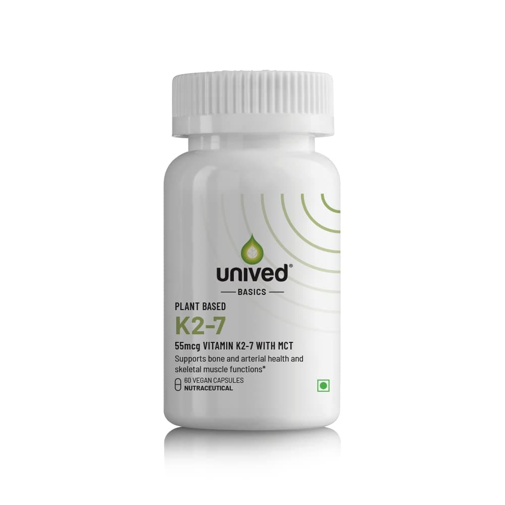 Unived Basics K2-7 | Plant-Based K2-7 as Menaquinone-7 (MenaquinGold) | Bone, Arterial, and Skeletal Muscle Health | 60 Vegan Capsules