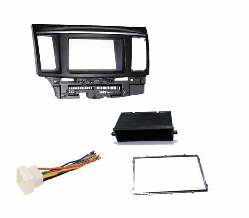 Aftermarket Stereo Double Din Dash Installation Install Kit + Wire Harness Compatible with Mitsubishi Lancer/Lancer Evolution (2007-2017)