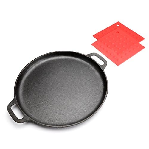 Cast Iron Pizza Pan, 14 inch, with 2 potholders