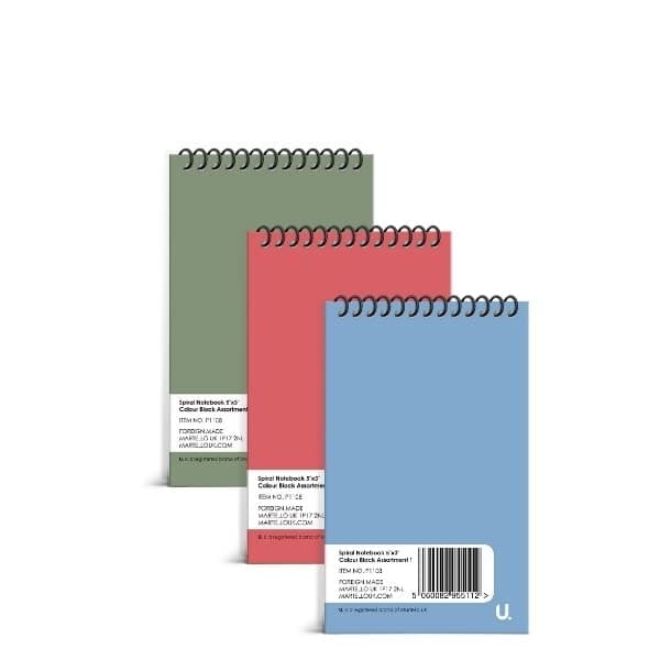 Bright Colours Spiral Style Lined NotePads 5"x 3" - Pack of 5