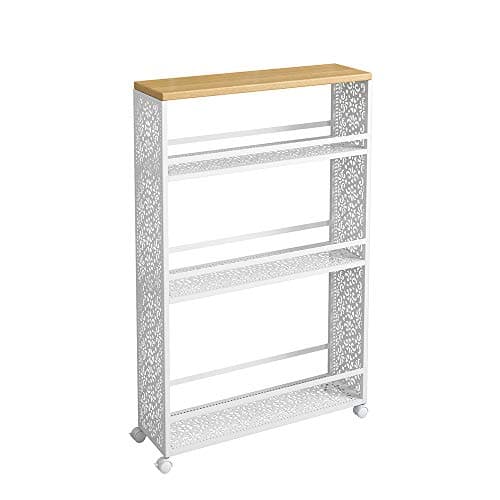 4 Tier Gap Storage Organizer Mobile Shelving Unit Slim Slide Out Storage Tower Rack with Wheels, White
