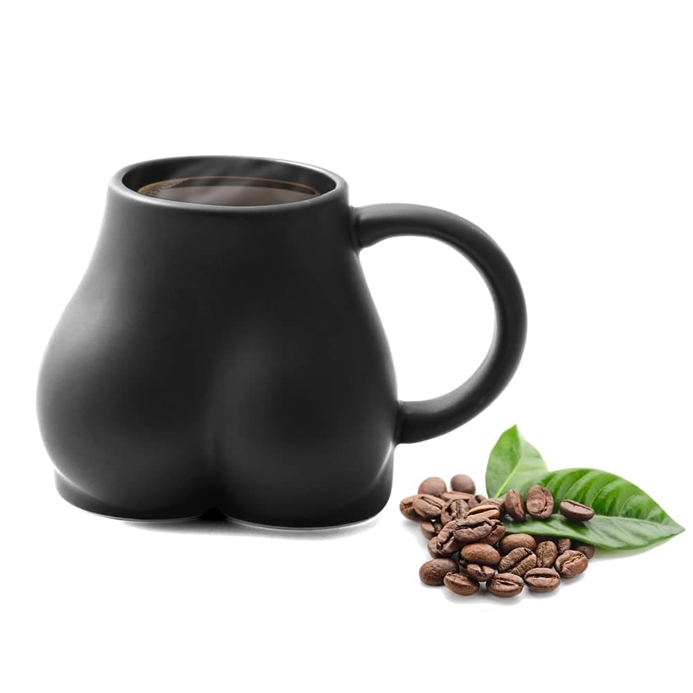 Funny Butt Ceramic Coffee Mug, Funny Christmas Gift Mug Personalized Tea Cup, Humorous Tumbler Customized Xmas Birthday Present for Lover Couple Family Friend (black)