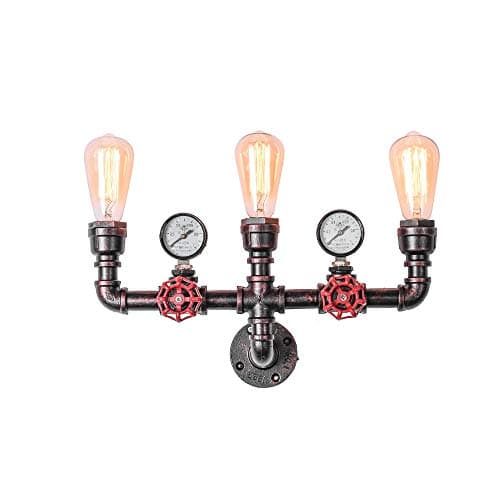 OYI Antique Wall Sconces, 3 Lights Rustic Wall Light Fixture Retro Water Pipe Style Copper Wall Mounted Lamp E26 Socket