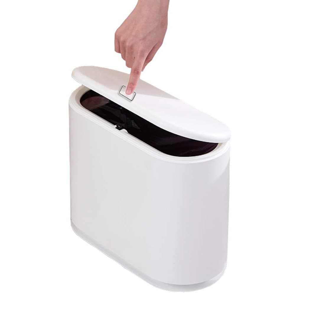 Kitchen Trash Bin with Press Type Lid, TAME 10 Liter /2.4 Gallon Rectangular Recycle Bins, Plastic Waste Bin, Bins for Home and Offices, Garbage Storage Barrels with Press Top Lid (White)