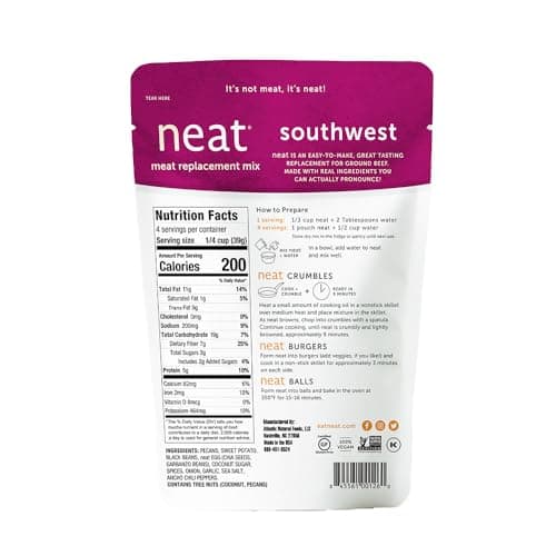 neat - Plant-Based - Southwest Mix (5.5 oz.) (Pack of 3) - Non-GMO, Gluten-Free, Soy Free, Meat Substitute Mix