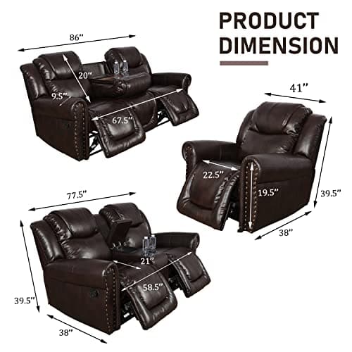 Ocstta Leather Recliner Sofa Set