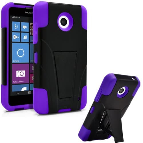 Nokia Lumia 635 Case, Premium Durable Hard&Soft Rugged Shell Hybrid Protective Phone Case Cover with Built in Kickstand (Purple)