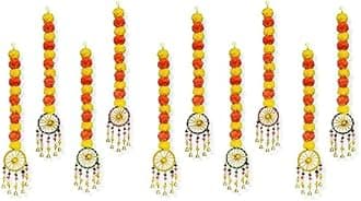 JH Gallery Wool Handmade Artificial Marigold Fluffy Flowers Hanging For Home&Office Decoration|Temple Pooja Room Decoration|Balcony Decoration|Artificial Flower Backdrop For Decoration|Pack Of 10