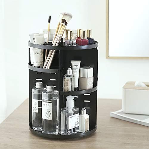 WYQLTD 360 Rotating Makeup Organizer, Cosmetic Storage Box Adjustable Large Capacity Cosmetics Display Makeup Shelf, Multi-Function Acrylic Best for Countertop (Black)