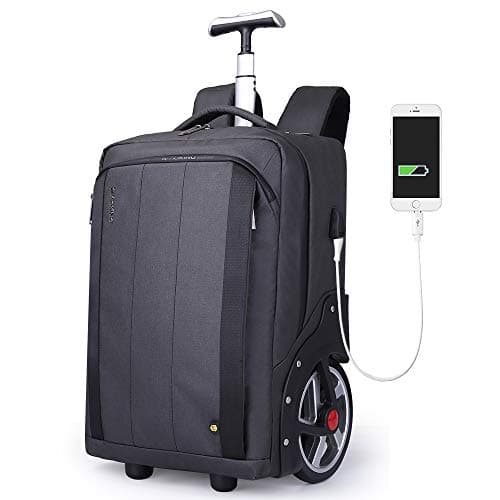 Aoking Large Capacity Waterproof 18" Laptop Trolley Backpack with USB Charing Port Fashion Rolling Luggage for Business Office Travel College