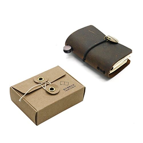 HUELE Tiny Handmade Refillable Leather Travelers Notebook Journal Small Vintage Genuine Leather Notebook For Writing, Travel Diary, Daily Planner