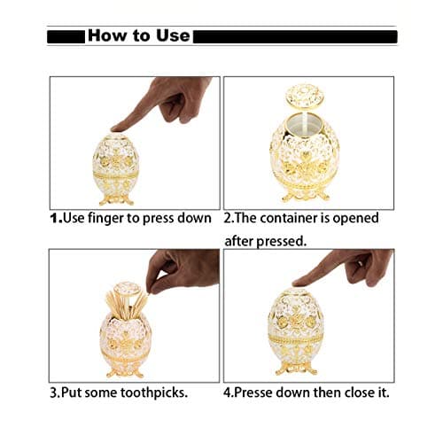 K COOL Gorgeous Automatic Toothpick Holder with Bottle Opener, Hand Press Retractable Retro Toothpick Dispenser Toothpicks Case Can Box Container for Kitchen Home Restaurant (Jade White-Gold Rose)