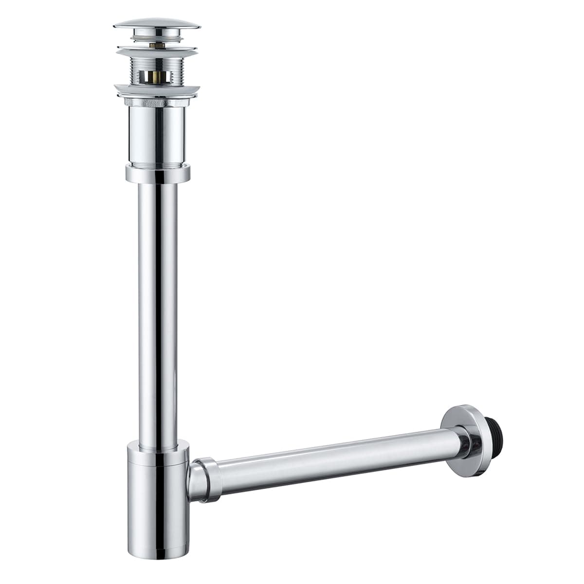 Brass Round Bottle P-Trap with Pop Up Drain Stopper with Overflow,1 1/4 Adjustable Basin Sink Waste Drain Trap Kit,Chrome P Trap