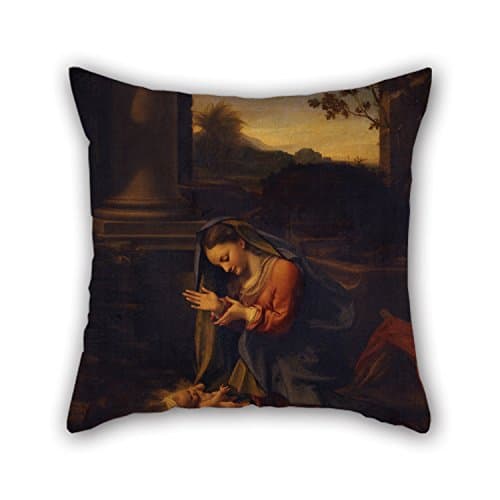 Throw Pillow Case 20 X 20 Inches / 50 By 50 Cm(both Sides) Nice Choice For Drawing Room Family Girls Bench Wedding Family Oil Painting Correggio - La Vergine Che Adora Il Bambino