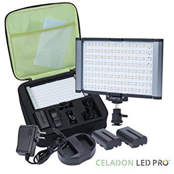 RADIANT 2XL PRO 160 SMD LED Studio Light Kit Dimmable Rechargeable CRI95+ for Camcorder DSL Camera Video Tripod with 2 Li-Ion Batteries Charger and Case