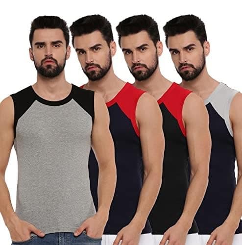 RAMRAJ COTTON Solid Sleeveless Gym Vest for Men Pack of 4