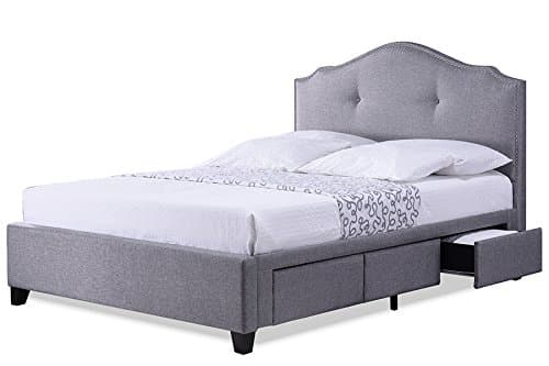 Contemporary Storage Queen Size Bed in Grey Fabric