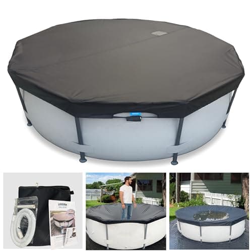 14 Ft Pool Cover with Automatic Drain Above Ground Pool Cover, Easy Installation Round Pool Cover Protector, Round Hot Tub Cover Ideal for hydrophilic and Dustproof Winter Pool Cover
