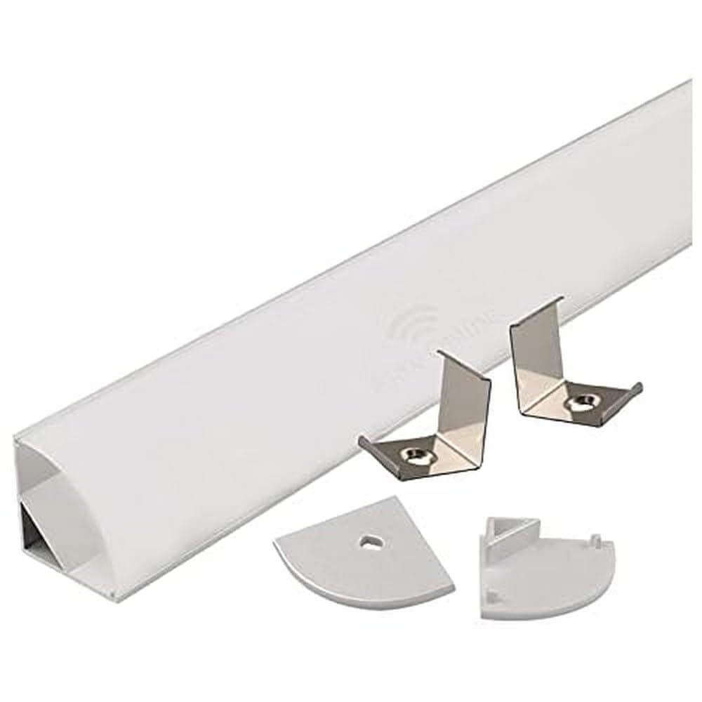 Ajax Online Aluminium Profile with Frosted Diffuser - 45 Degree Corner Channel Extrusion Profile for LED Strip Under Cabinet Lighting – LED Striplights Upto 19mm in Wide - 1 Metre Length (Pack of 3) [Energy Class A+]