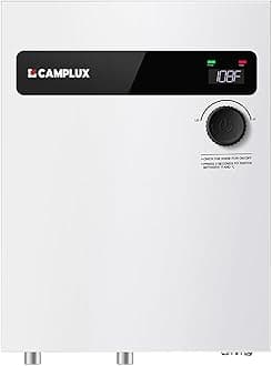 CAMPLUX Tankless Electric Water Heater 18kW, On Demand Hot Water Heater Electric with Digital Display 240V for Whole House Shower, White