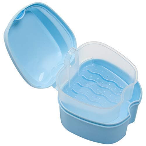 Coolrunner Denture Case, Denture Cup with Strainer, Denture Bath Box False Teeth Storage Box with Basket Net Container Holder for Travel, Retainer Cleaning