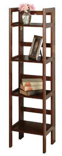 Tall Narrow Walnut Finish 4-Tier Foldable Shelf / Bookcase