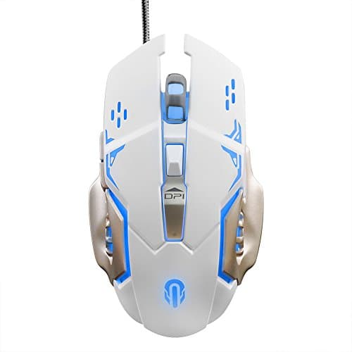 YYKJ 3200DPI Wired Mouse with 4 Adjustable DPI Levels,6 Buttons USB LED Optical Ergonomic Gaming Mouse Mice for Notebook,PC,Mac,Laptop,Computer, MacBook (White)