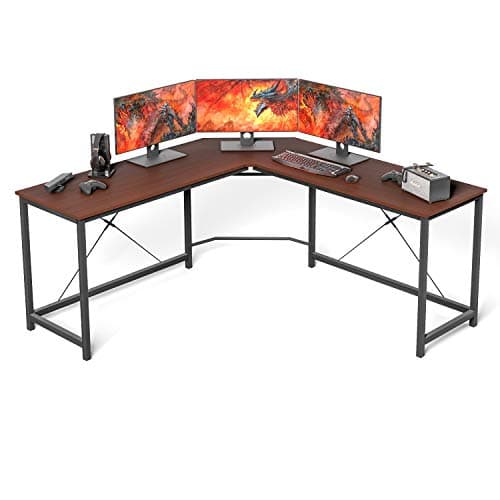 L Shaped Desk Home Office Desk Large Desk Panel. Coleshome Computer Desk Sturdy Computer Table Writing Desk Workstation, African Walnut