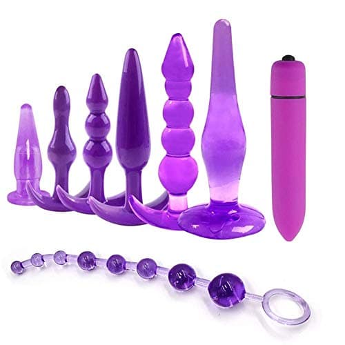 SGwen Beginner Anales Trainer Kits 8Pcs/Set Silicone Comfortable Small Training Expander Purple Insert Toys with T-bar Base